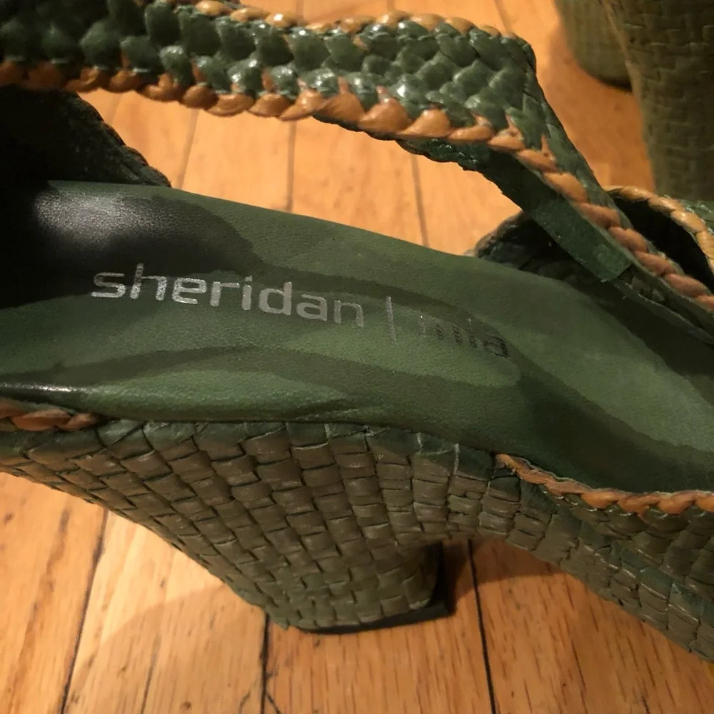 Sheridan Mia Olive Woven Platform Heels